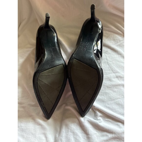 Black Patent Leather Pointed Toe Stiletto Heels Size 11 Calvin Klein Glossy - Picture 8 of 13